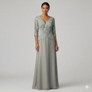 Shimmer Organza Formal Gown with Lace Top